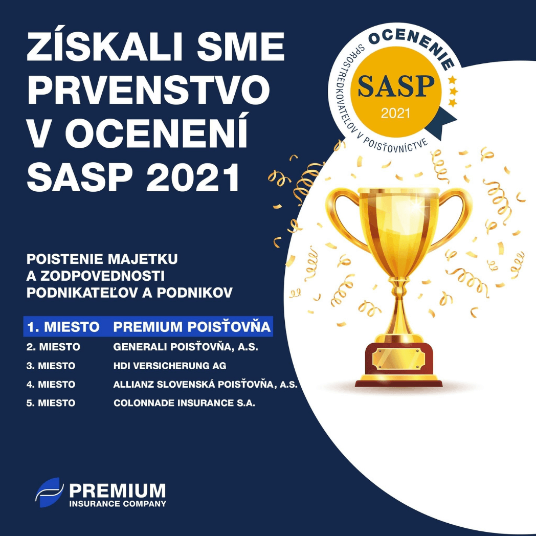 Získali sme prvé zlaté miesto v ocenení SASP. Poistenie majetku a zodpovednosti podnikateľov a podnikov - PREMIUM poisťovňa